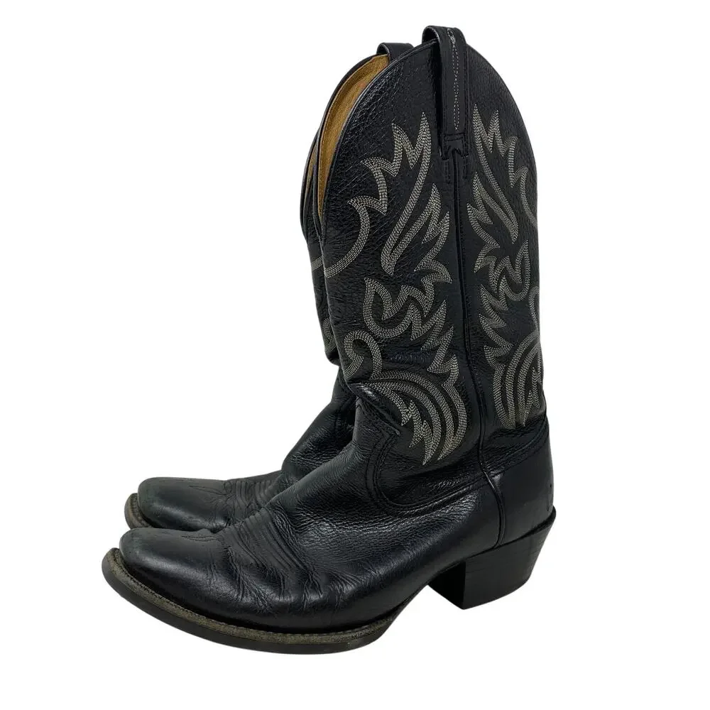 Ariat Heritage Western Cowboy Boots Black Leather Embroidered Square Toe 11D